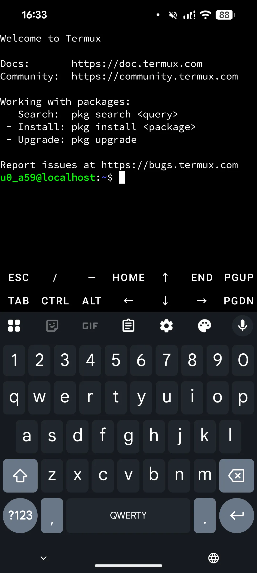 Termuxの画面